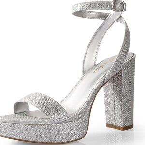 Women Platform Heels Chunky 4Inch Open Toe Strappy Dressy Shoes